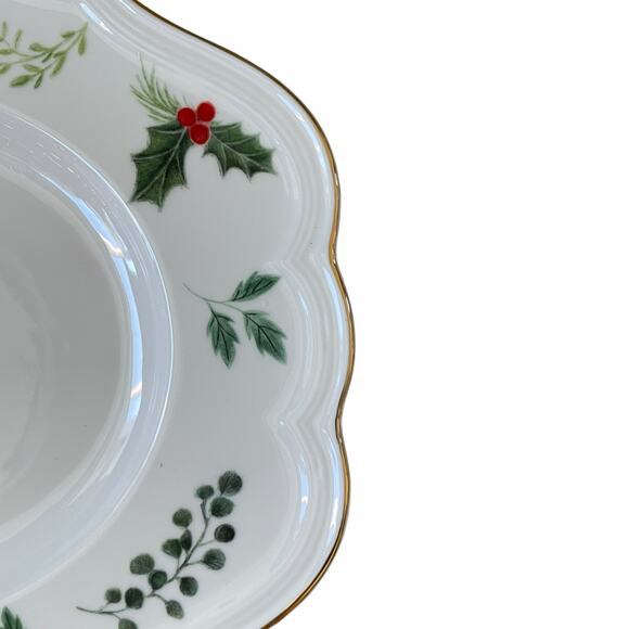 Grace Teaware Poinsettia & Holly Porcelain Oval Serving Tray Christmas New - Picture 10 of 14